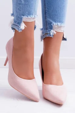 Clearance Boto Szpilki Damskie Zamszowe W Szpic Różowe Cream