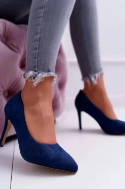 Clearance Boto Szpilki Damskie Zamszowe W Szpic Granatowe Kiss Me