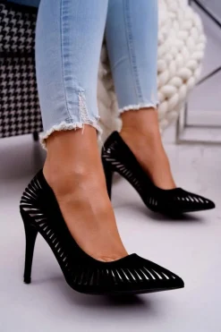 Damskie Boto Szpilki Damskie Zamszowe Czarne Fenne