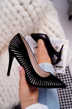 Damskie Boto Szpilki Damskie Zamszowe Czarne Fenne