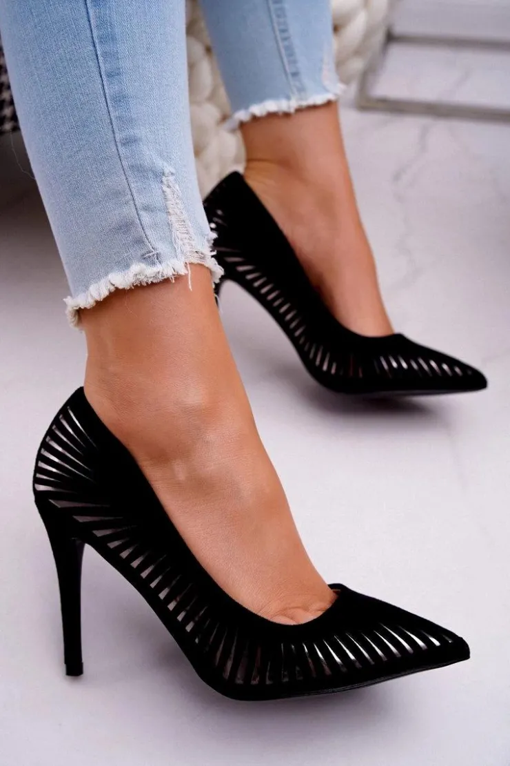 Damskie Boto Szpilki Damskie Zamszowe Czarne Fenne