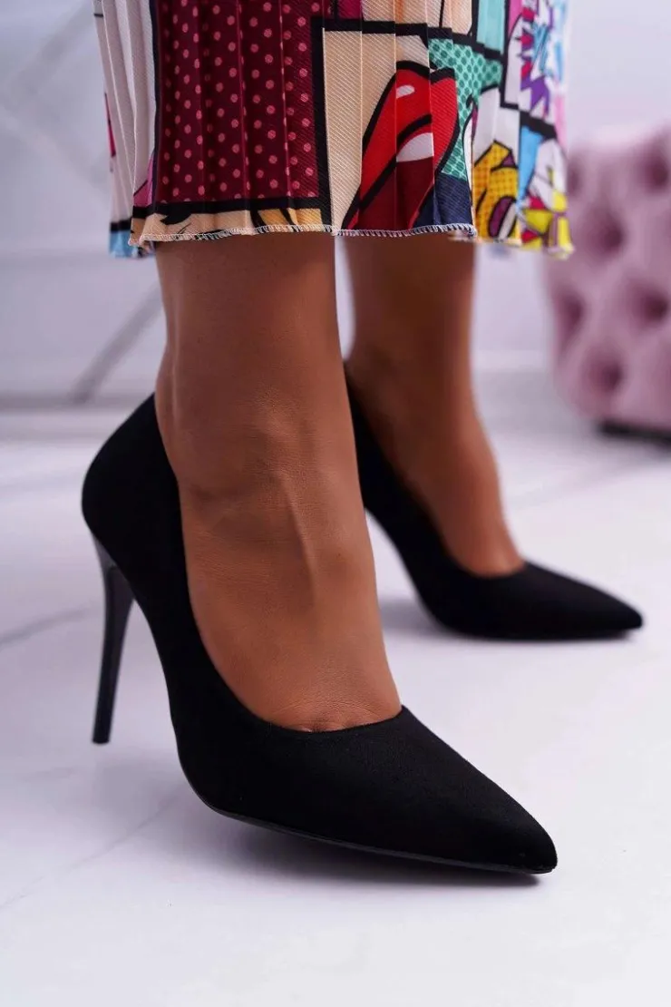 Outlet Boto Szpilki Damskie Zamszowe Czarne Yanna