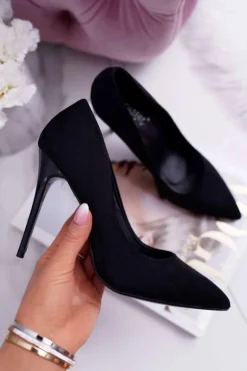 Outlet Boto Szpilki Damskie Zamszowe Czarne Yanna