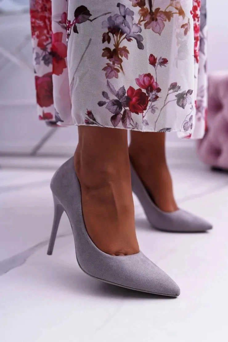 Damskie Boto Szpilki Damskie Zamszowe Szare Yanna