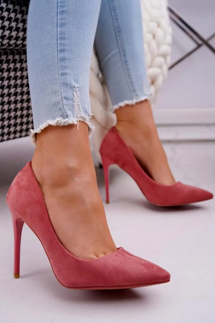 Damskie Boto Szpilki Damskie Zamszowe Różowe Betty