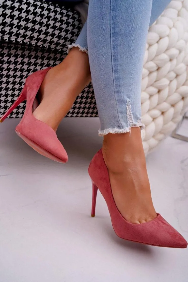 Damskie Boto Szpilki Damskie Zamszowe Różowe Betty