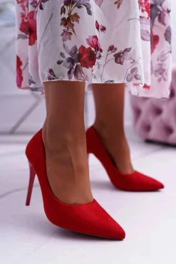 Sale Boto Szpilki Damskie Zamszowe Czerwone Yanna