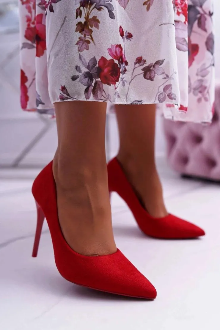 Sale Boto Szpilki Damskie Zamszowe Czerwone Yanna