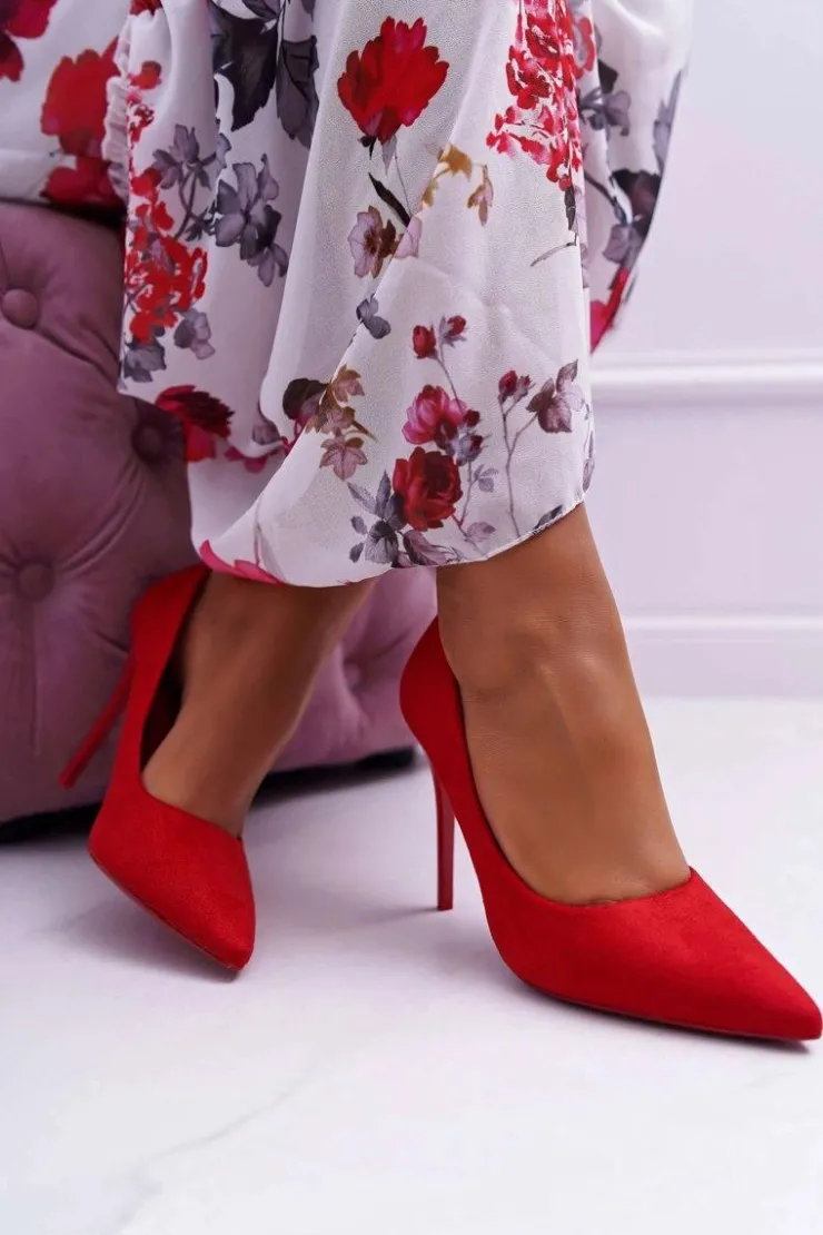 Sale Boto Szpilki Damskie Zamszowe Czerwone Yanna