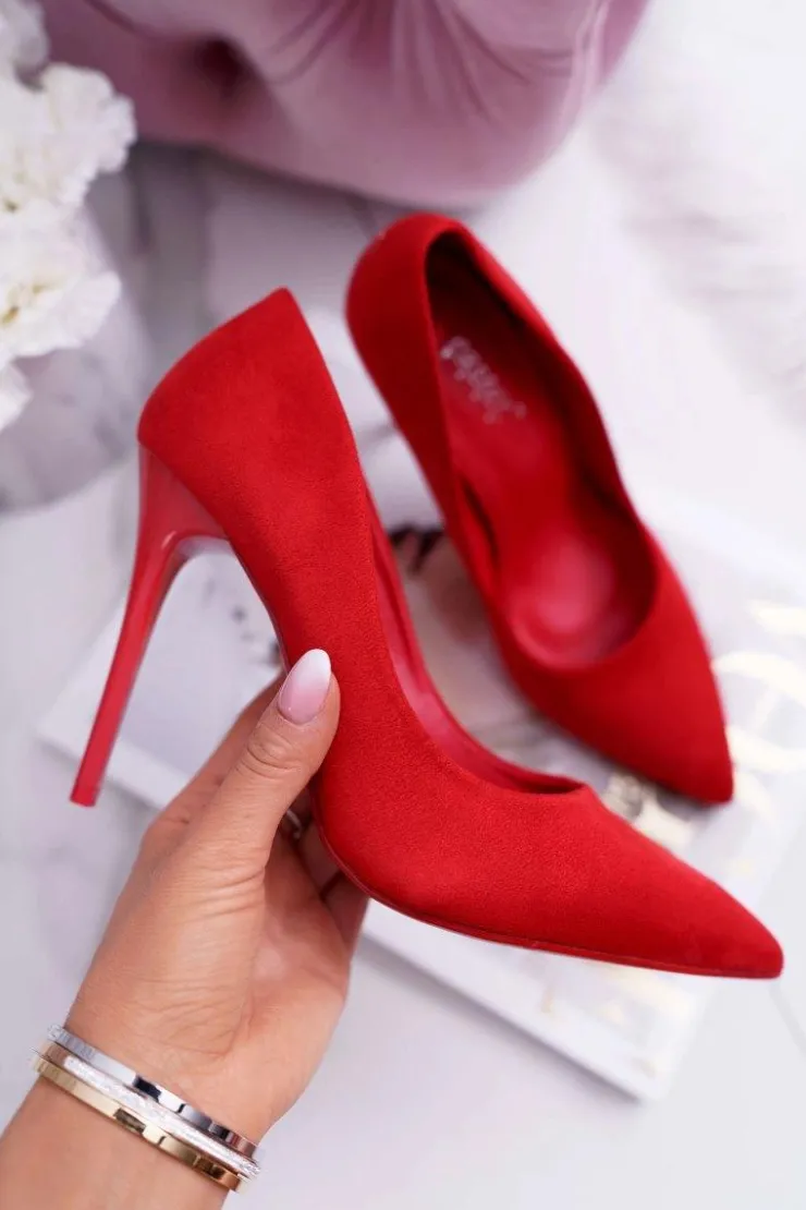 Sale Boto Szpilki Damskie Zamszowe Czerwone Yanna