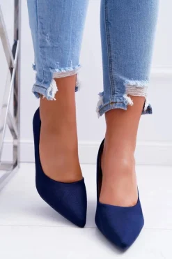 Boto Szpilki Zamszowe*Szpilki Damskie Zamszowe W Szpic Granatowe Cream