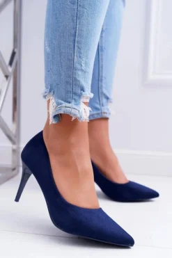 Boto Szpilki Zamszowe*Szpilki Damskie Zamszowe W Szpic Granatowe Cream