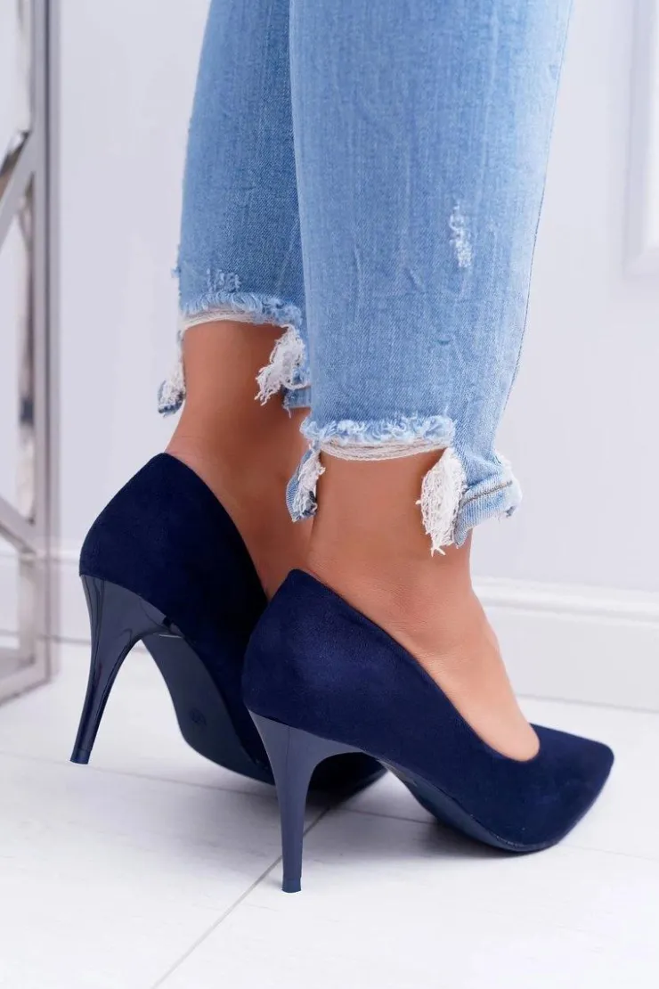 Boto Szpilki Zamszowe*Szpilki Damskie Zamszowe W Szpic Granatowe Cream