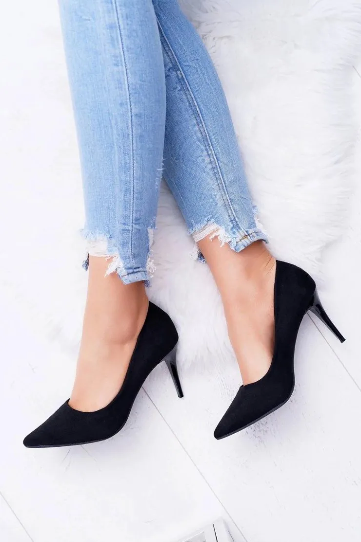 Hot Boto Szpilki Damskie Zamszowe W Szpic Czarne Cream