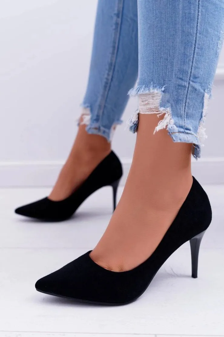 Hot Boto Szpilki Damskie Zamszowe W Szpic Czarne Cream