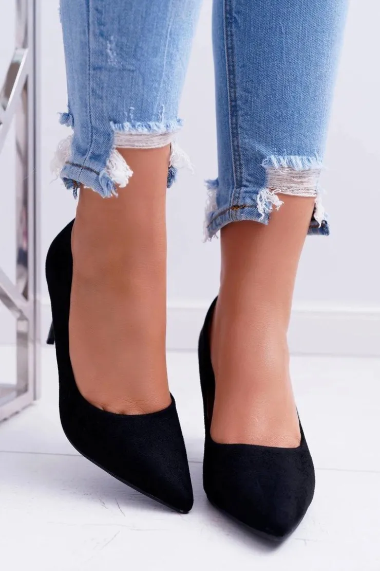 Hot Boto Szpilki Damskie Zamszowe W Szpic Czarne Cream