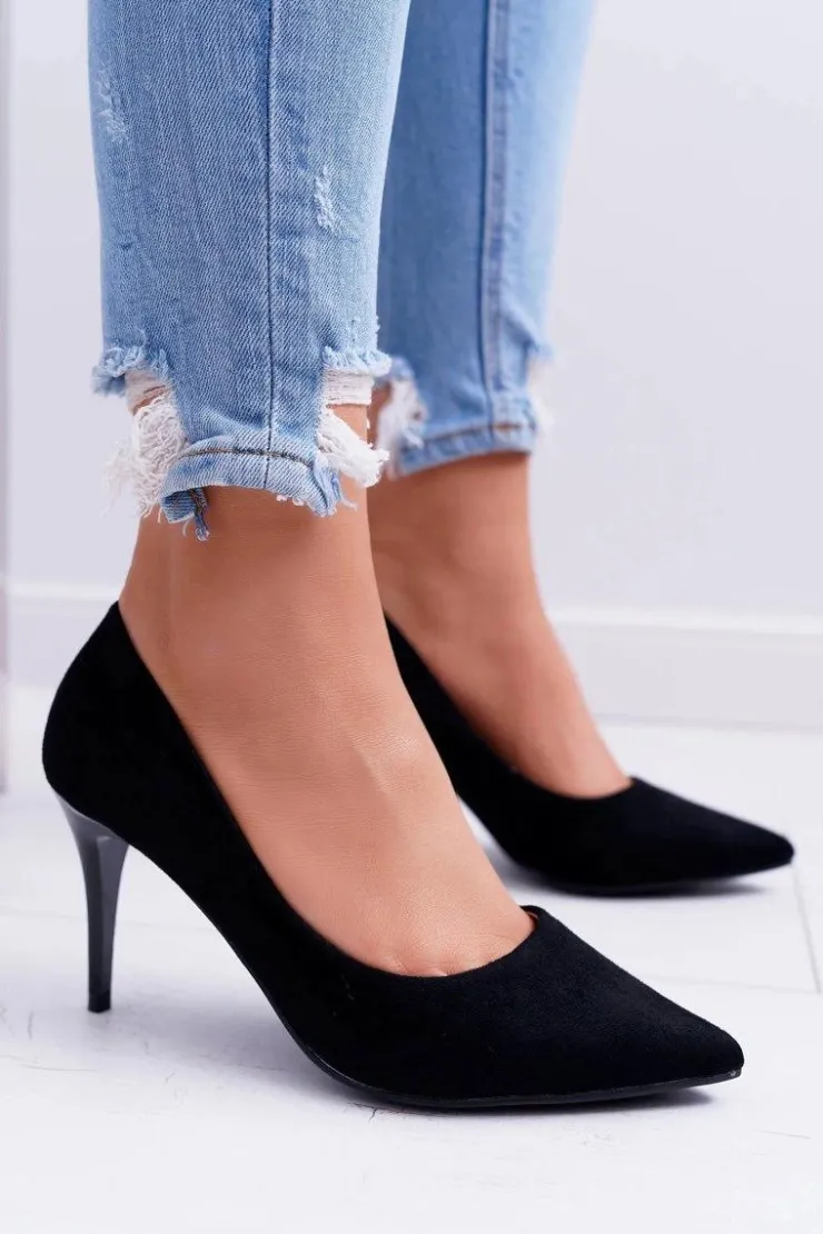 Hot Boto Szpilki Damskie Zamszowe W Szpic Czarne Cream