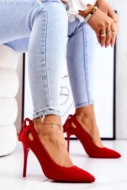 Damskie Boto Szpilki Damskie Zamszowe W Szpic Czerwone Leven