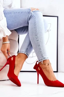 Damskie Boto Szpilki Damskie Zamszowe W Szpic Czerwone Leven