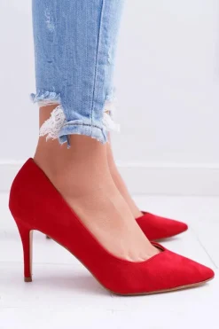 Damskie Boto Szpilki Damskie Zamszowe W Szpic Czerwone Cream
