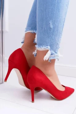 Damskie Boto Szpilki Damskie Zamszowe W Szpic Czerwone Cream