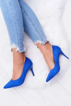 Damskie Boto Szpilki Damskie Zamszowe W Szpic Niebieskie Cream