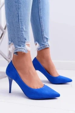 Damskie Boto Szpilki Damskie Zamszowe W Szpic Niebieskie Cream