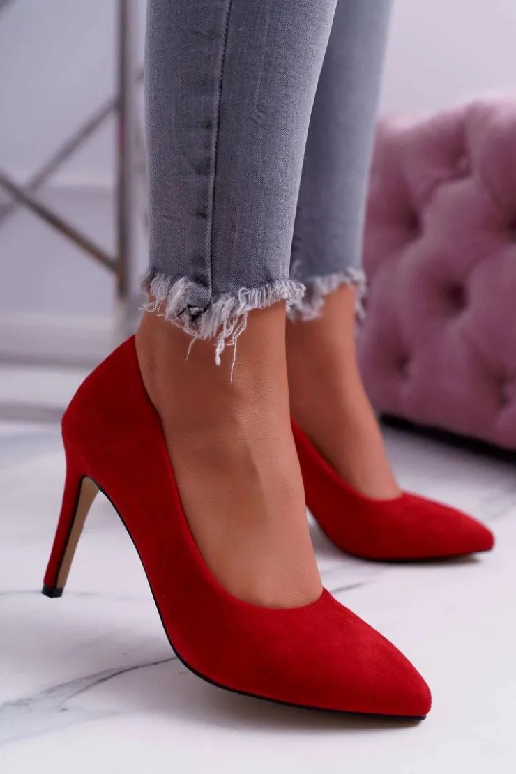 Hot Boto Szpilki Damskie Zamszowe W Szpic Czerwone Kiss Me
