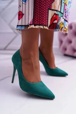 Clearance Boto Szpilki Damskie Zamszowe Zielone Yanna