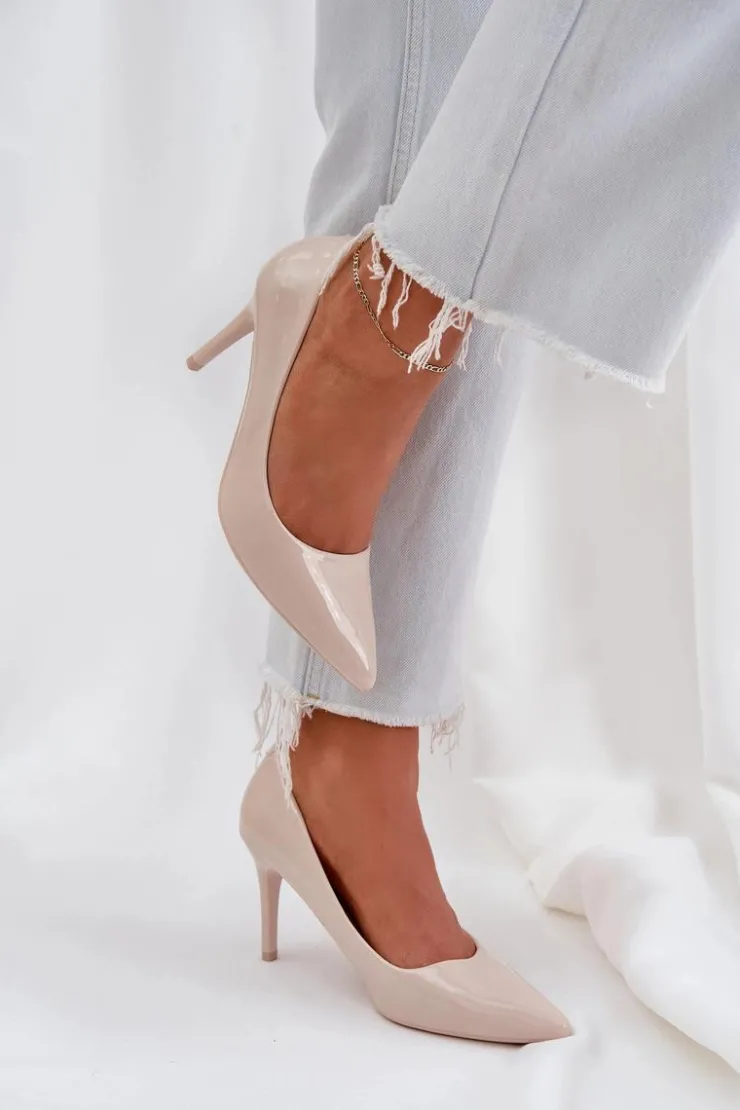 Boto Czółenka Klasyczne*Szpilki Lakierowane Ze Szpiczastymi Noskami Beżowe Laniffia