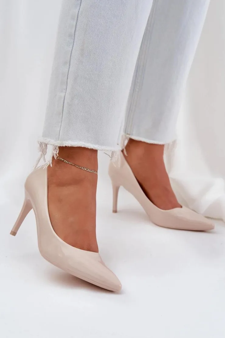 Boto Czółenka Klasyczne*Szpilki Lakierowane Ze Szpiczastymi Noskami Beżowe Laniffia