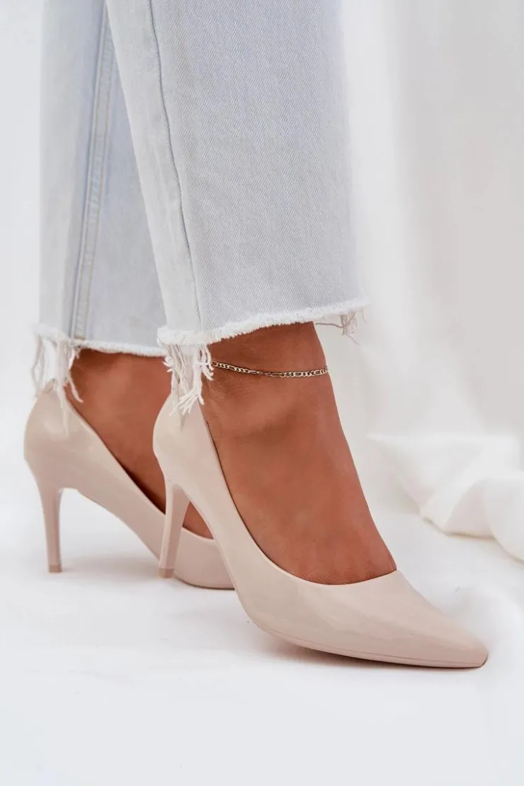 Boto Czółenka Klasyczne*Szpilki Lakierowane Ze Szpiczastymi Noskami Beżowe Laniffia