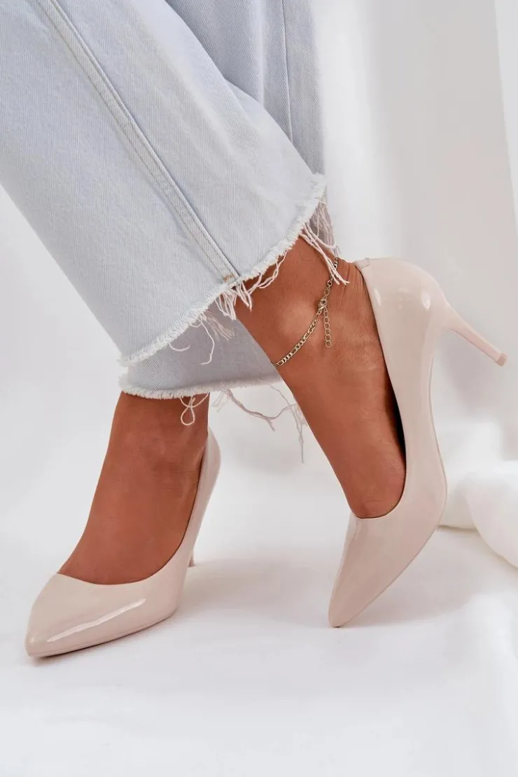 Boto Czółenka Klasyczne*Szpilki Lakierowane Ze Szpiczastymi Noskami Beżowe Laniffia