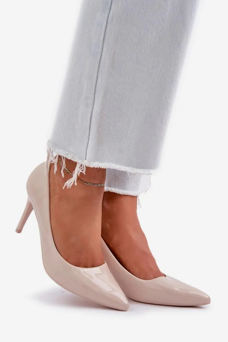 Boto Czółenka Klasyczne*Szpilki Lakierowane Ze Szpiczastymi Noskami Beżowe Laniffia