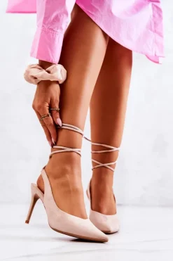 Damskie Boto Szpilki Wiązane Beżowe Kallie