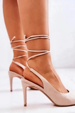 Damskie Boto Szpilki Wiązane Beżowe Kallie