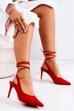 Boto Szpilki Zamszowe*Szpilki Wiązane Czerwone Kallie