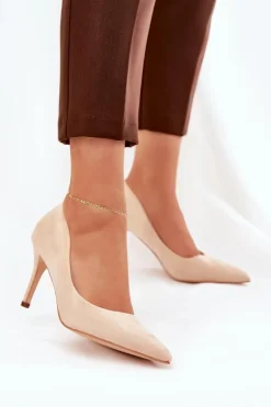 Sale Boto Szpilki Z Eko Zamszu Beżowe Vannith