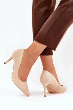 Sale Boto Szpilki Z Eko Zamszu Beżowe Vannith