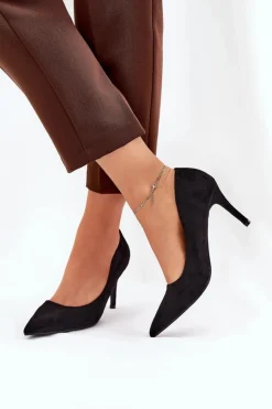 Damskie Boto Szpilki Z Eko Zamszu Czarne Vannith
