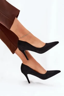 Damskie Boto Szpilki Z Eko Zamszu Czarne Vannith