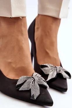 Boto Czółenka Klasyczne*Szpilki Z Kokardą Czarne Fairine