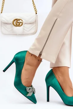 Damskie Boto Szpilki Z Kokardą Zielone Fairine