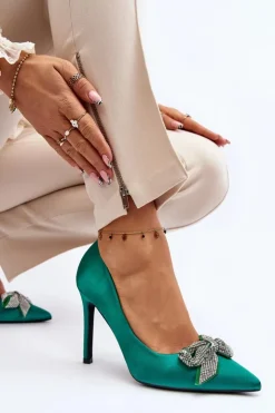 Damskie Boto Szpilki Z Kokardą Zielone Fairine