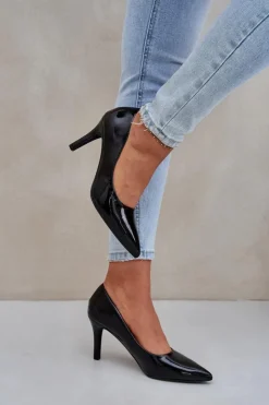 Boto Czółenka Klasyczne*Szpilki Z Lakierowanej Eko Skóry Czarne Sanalitia