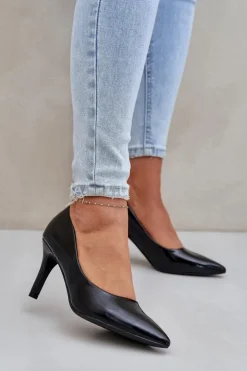 Boto Czółenka Klasyczne*Szpilki Z Lakierowanej Eko Skóry Czarne Sanalitia