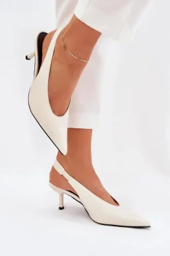 Damskie Boto Szpilki Z Odkrytą Piętą Eko Skórzane Ecru Aricandia
