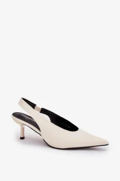 Damskie Boto Szpilki Z Odkrytą Piętą Eko Skórzane Ecru Aricandia