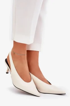 Damskie Boto Szpilki Z Odkrytą Piętą Eko Skórzane Ecru Aricandia