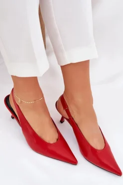 Boto Czółenka Klasyczne*Szpilki Z Odkrytą Piętą Eko Skórzane Czerwone Aricandia Czerwony